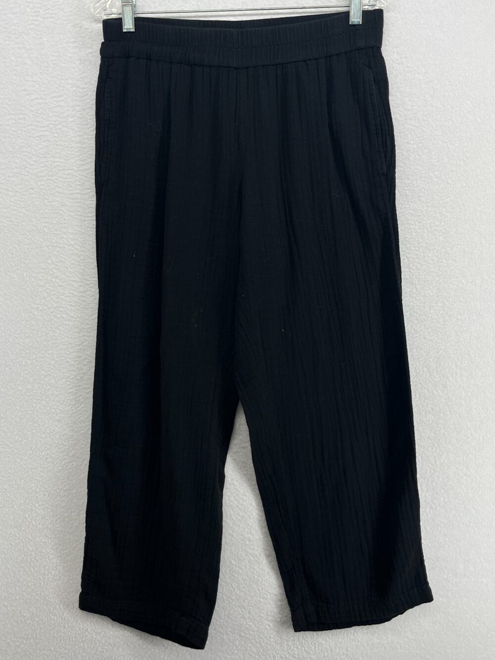 EILEEN FISHER Pants S Organic Cotton Crinkle Gauze Cropped Pull On Black